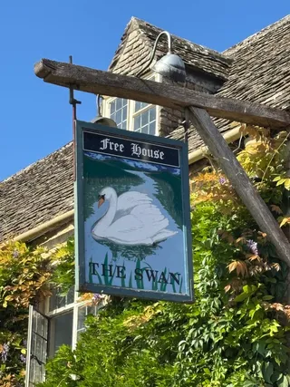 The Swan Inn's pub sign at Swinbrook